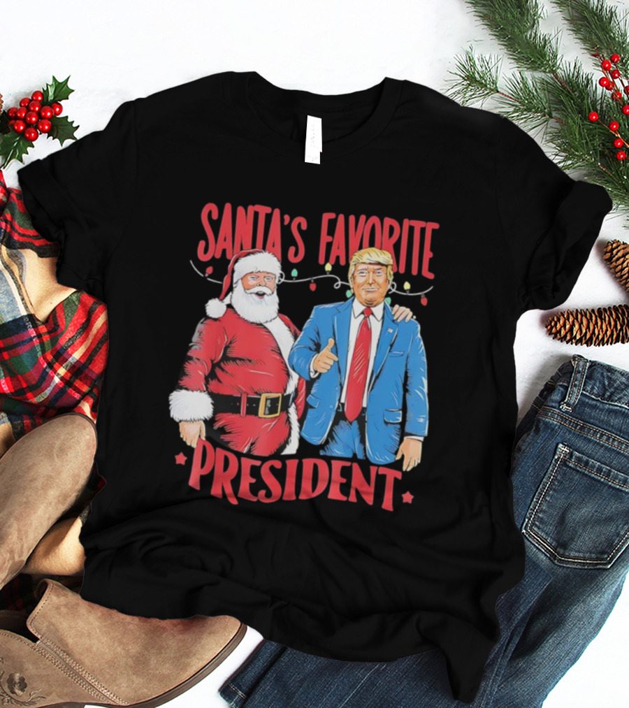 Santa's Favorite President Christmas Light Santa Trump T-Shirt