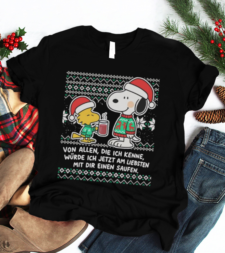 Snoopy Woodstock Christmas Sweater Santa Hat Mit Dir Einen Saufen T-Shirt