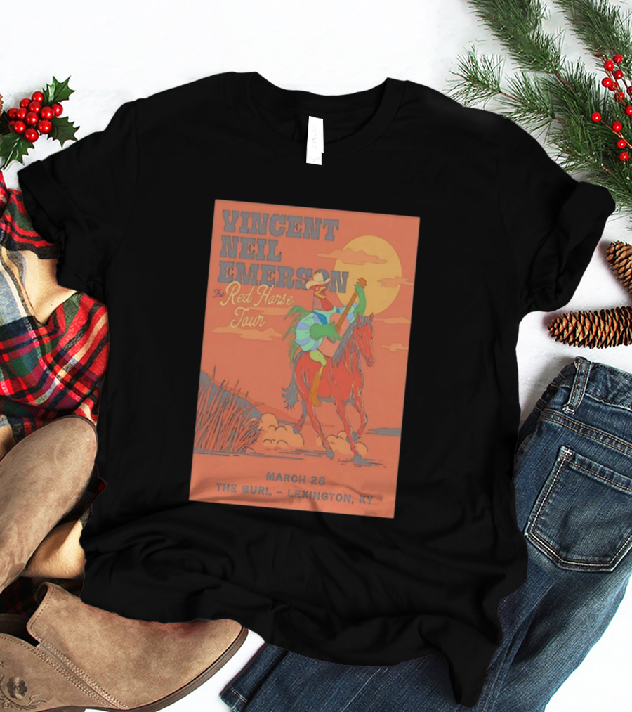 Vincent Neil Emerson Red Horse Tour Lexington KY March 28 2026 With Cowboy And Horse Scene T-Shirt