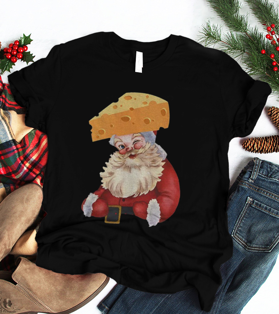 Santa Cheese Head Winking Green Bay Packers Christmas T-Shirt