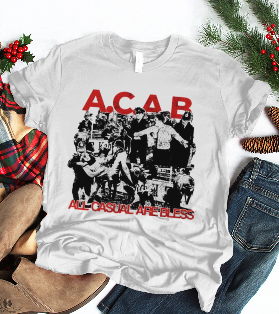 A.C.A.B All Casual Are Bless Red Text Black And White Scene T-Shirt