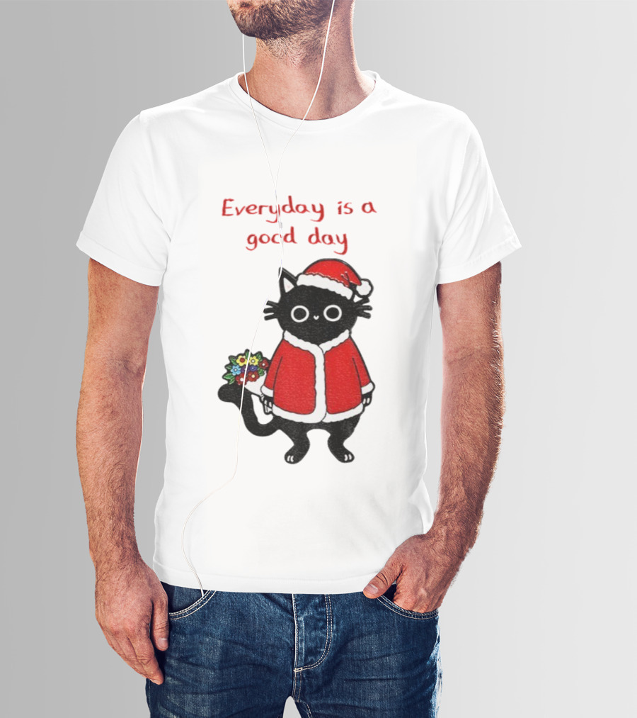 Everyday Is A Good Day Black Cat Santa Merry Christmas T-Shirt