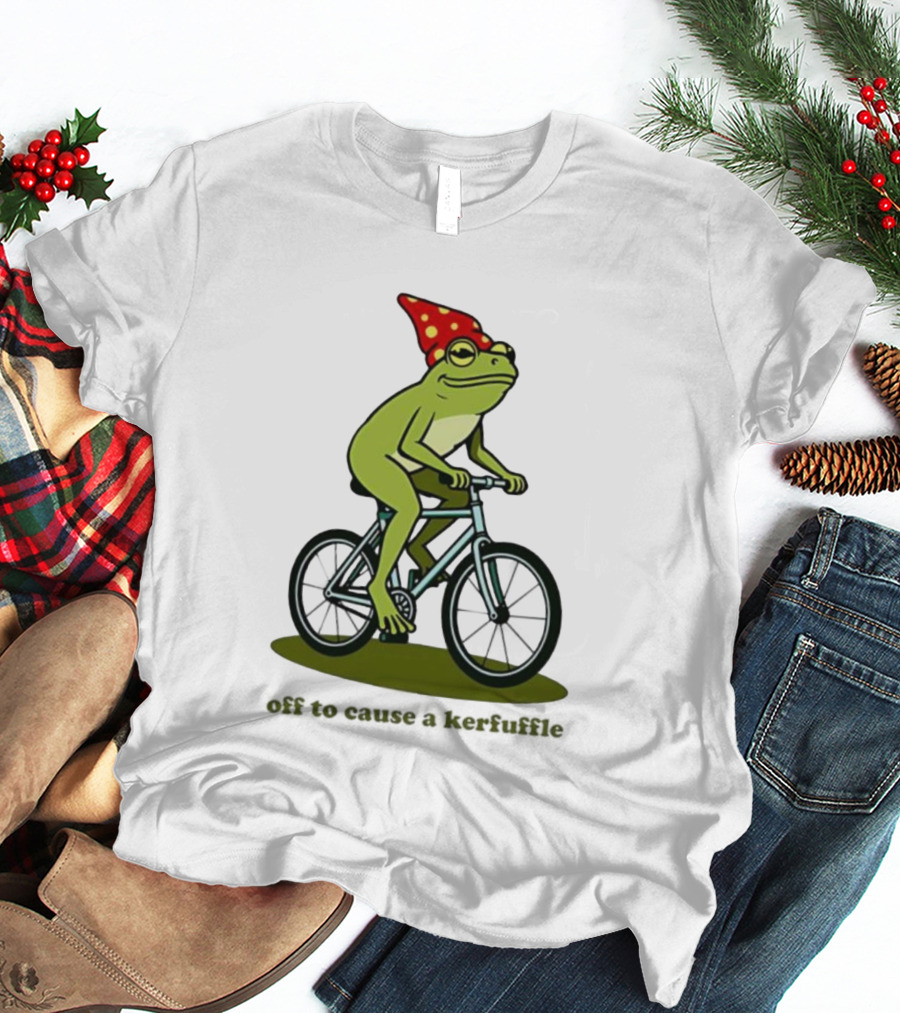 Frog Gnome Hat Bicycle Ride Off To Cause A Kerfuffle T-Shirt