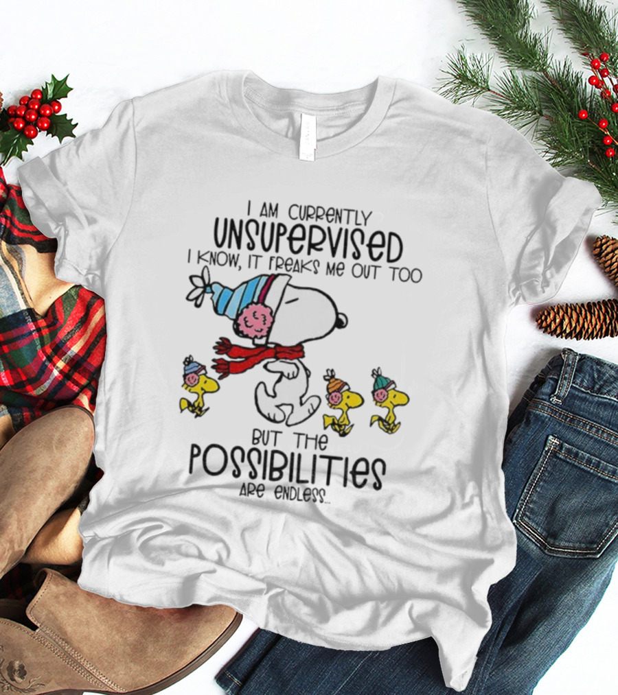 Snoopy And Woodstock Unsupervised Freaks Me Out Possibilities Are Endless T-Shirt