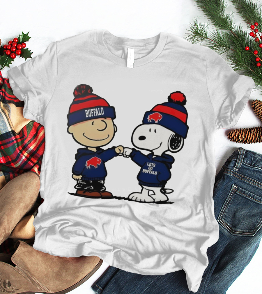 Snoopy Buffalo Bills Let's Go Holiday Football Fist Bump T-Shirt