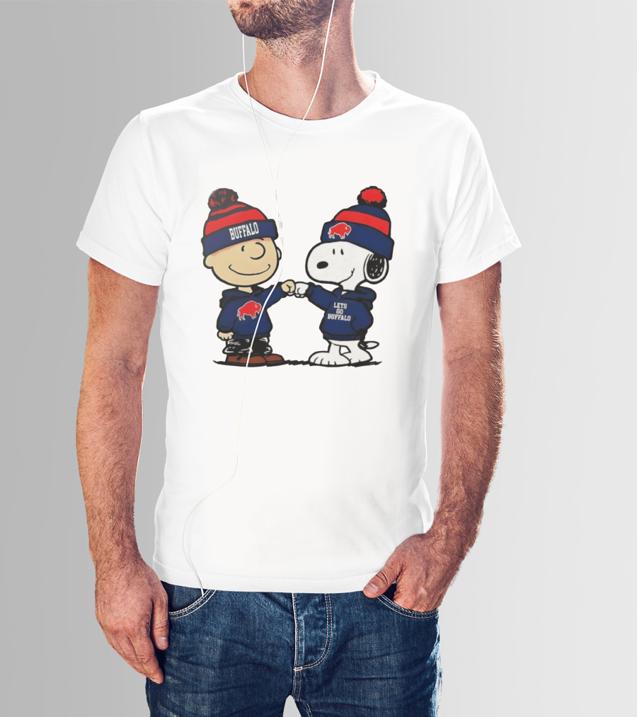 Snoopy Buffalo Bills Let's Go Holiday Football Fist Bump T-Shirt