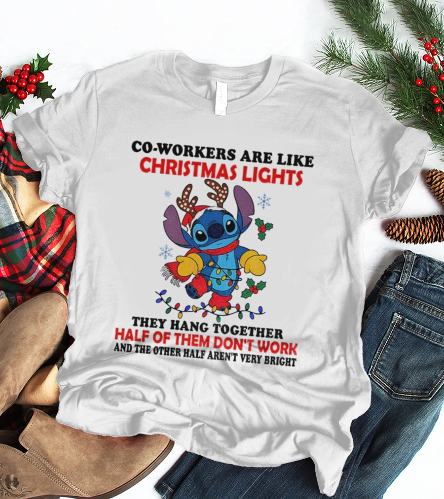 Stitch Christmas Lights Co-Workers Half Don't Work Holiday Humor T-Shirt