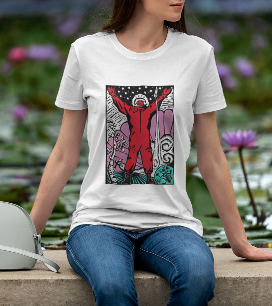 CCCP Soviet Space Hero Cosmonaut With Rocket Launch And Stars T-Shirt