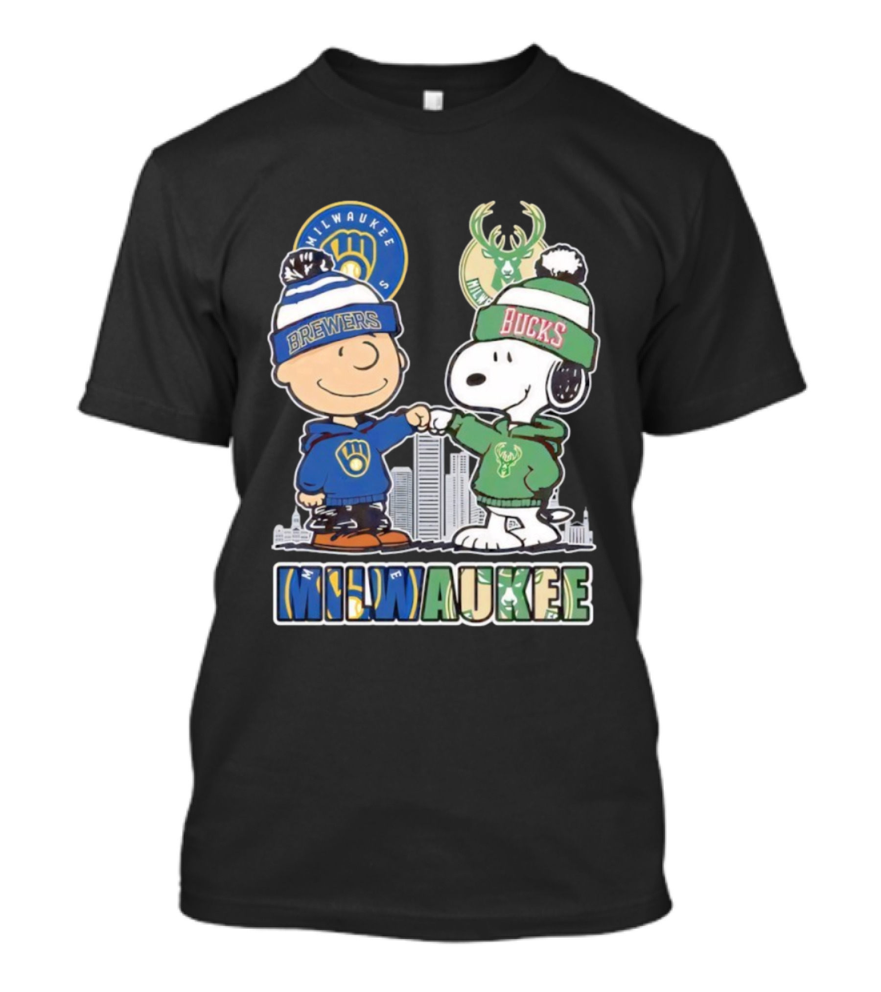 Charlie Brown Snoopy Milwaukee Brewers Bucks Fist Bump T-Shirt