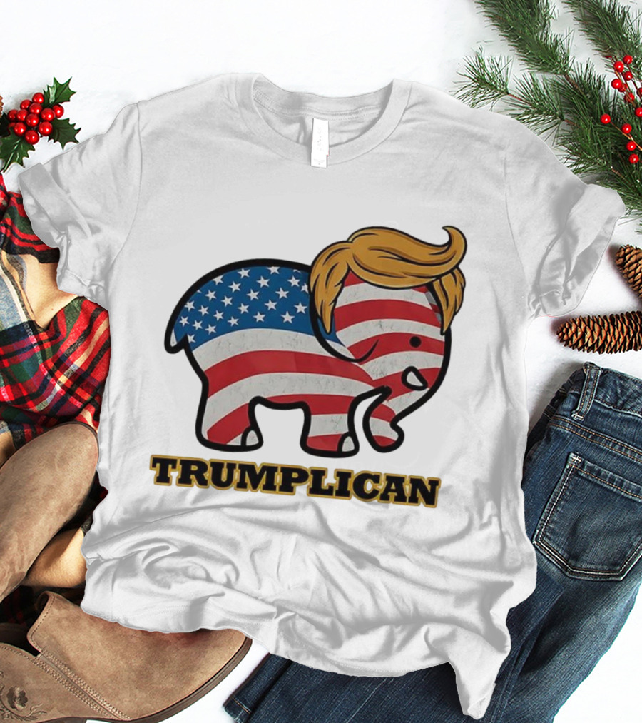 TRUMPLICAN American Flag Elephant With Hair Caricature T-Shirt