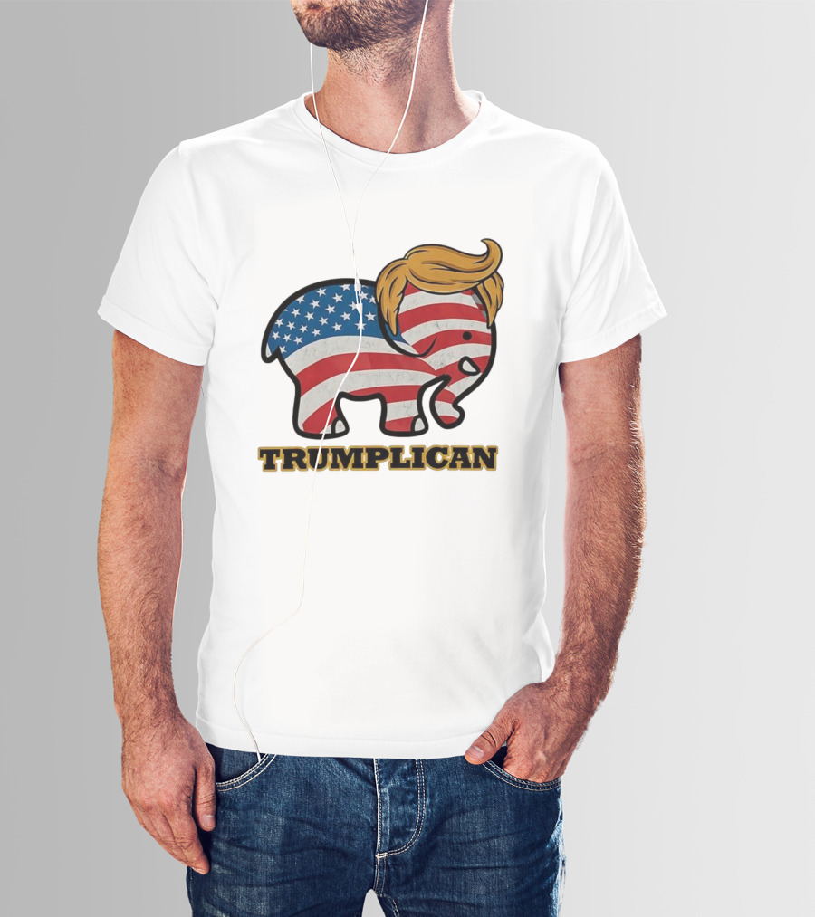 TRUMPLICAN American Flag Elephant With Hair Caricature T-Shirt