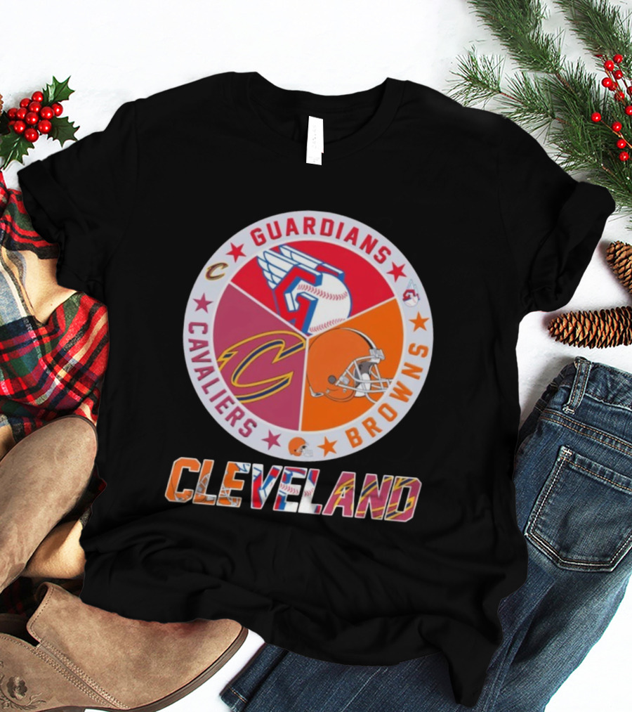 Cleveland Guardians Cavaliers Browns Sports Logos Circle T-Shirt