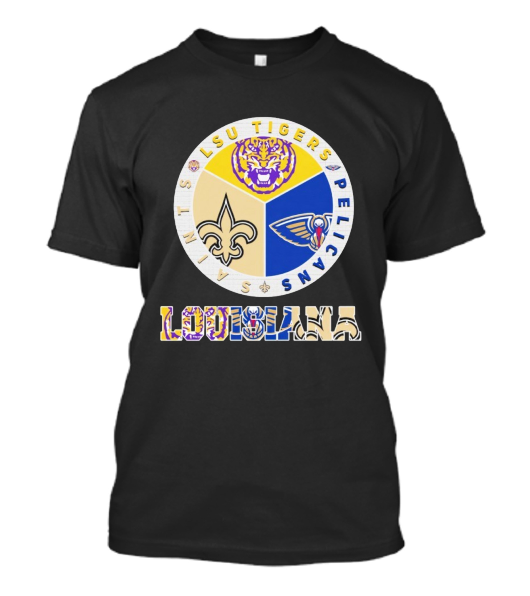 LSU Tigers New Orleans Saints Pelicans Louisiana Sports Team Collaboration T-Shirt