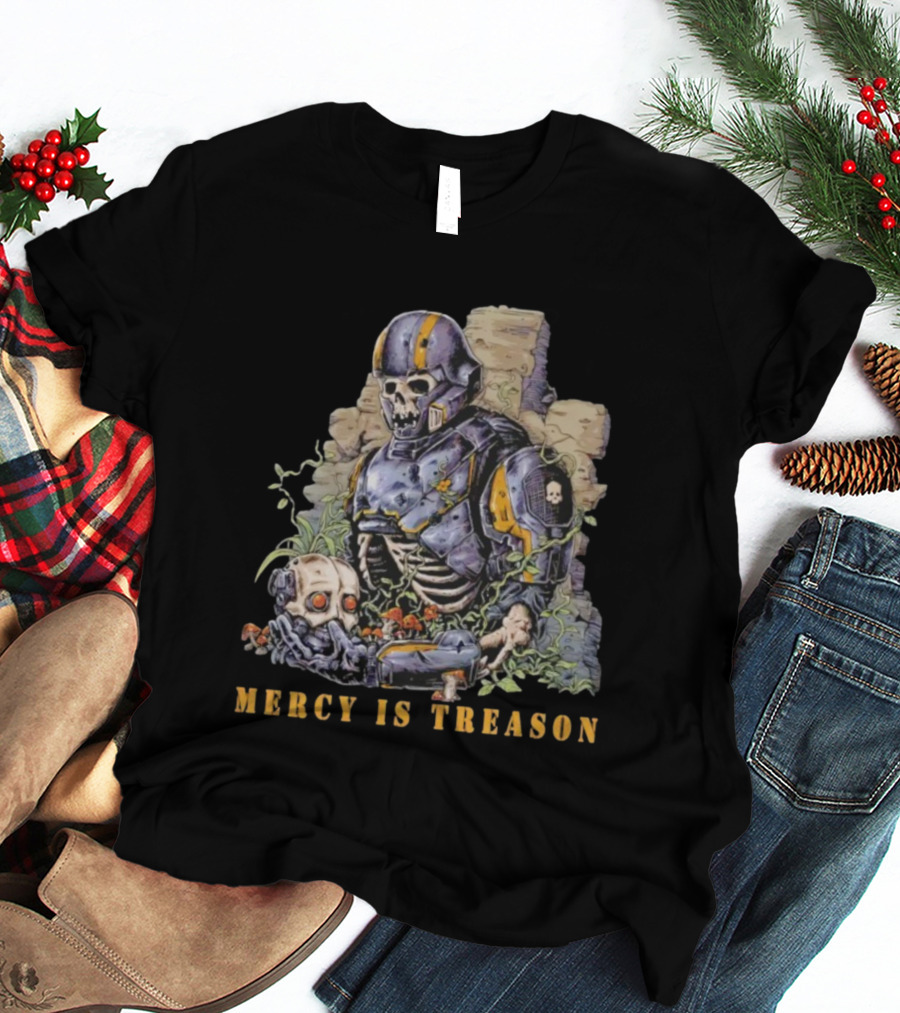 Mercy Is Treason Skeleton Warrior Battle Gear Vintage Style T-Shirt