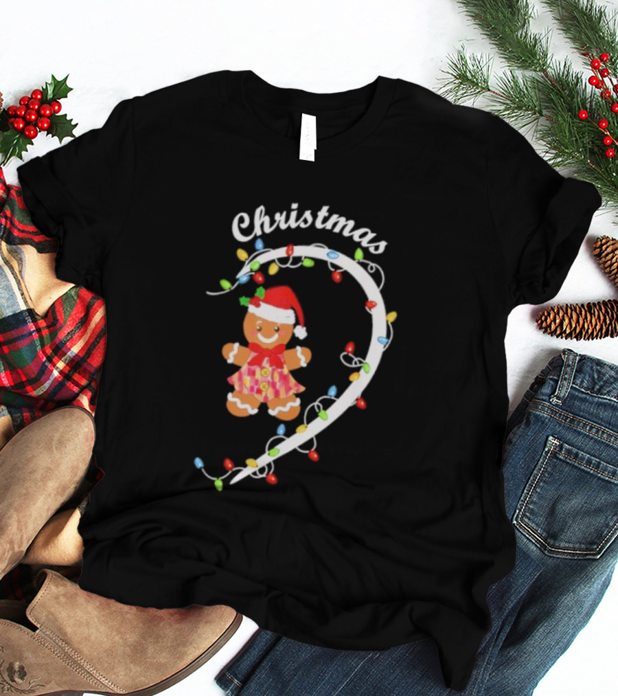 Merry Christmas Gingerbread Couple Festive Pajama Matching Holiday Lights T-Shirt