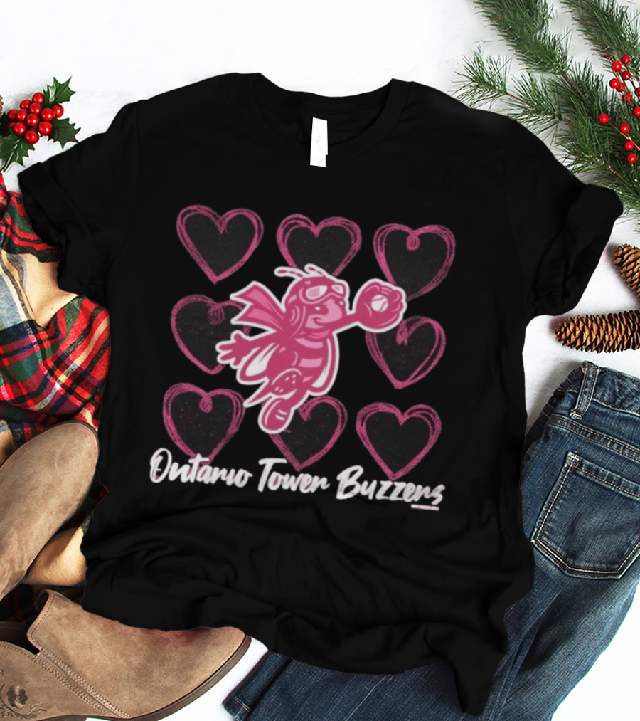 Ontario Tower Buzzers Pink Bee Heart Pattern T-Shirt