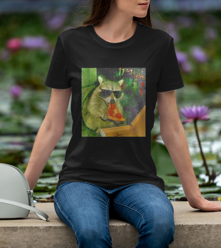 Raccoon Wearing Sunglasses Eating Pepperoni Pizza T-Shirt