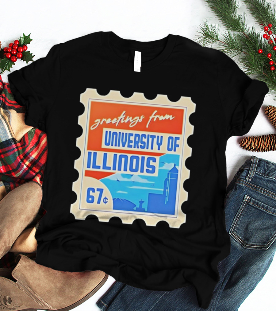 Greetings From University Of Illinois Stamp 67 Cents Iconic Design T-Shirt
