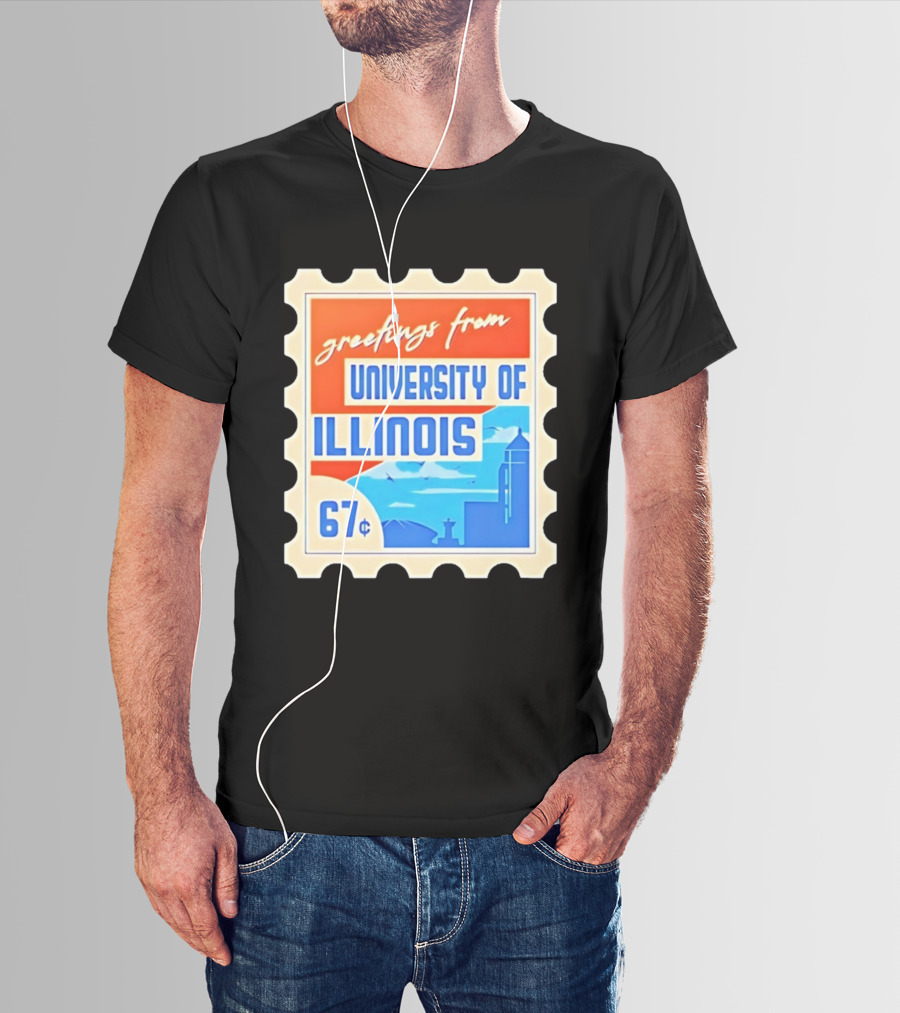 Greetings From University Of Illinois Stamp 67 Cents Iconic Design T-Shirt