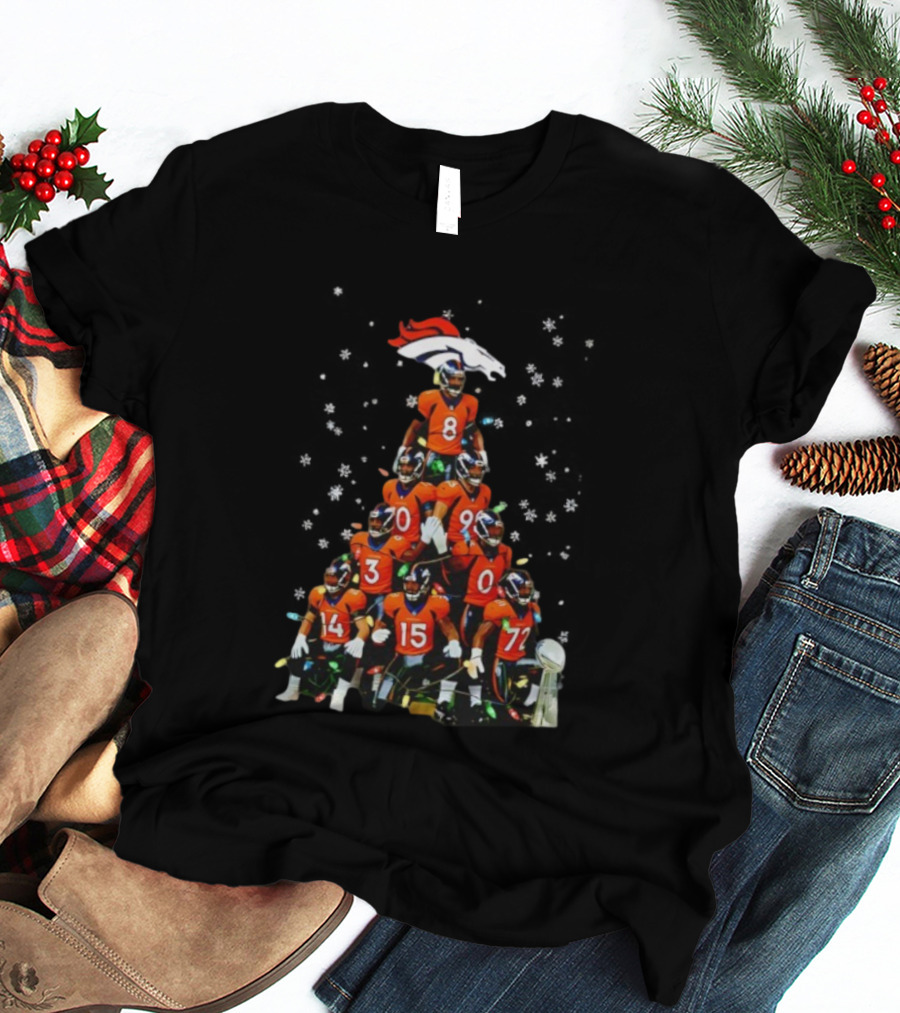 Broncos Super Bowl Trophy Christmas Tree Players Football Fan Apparel T-Shirt