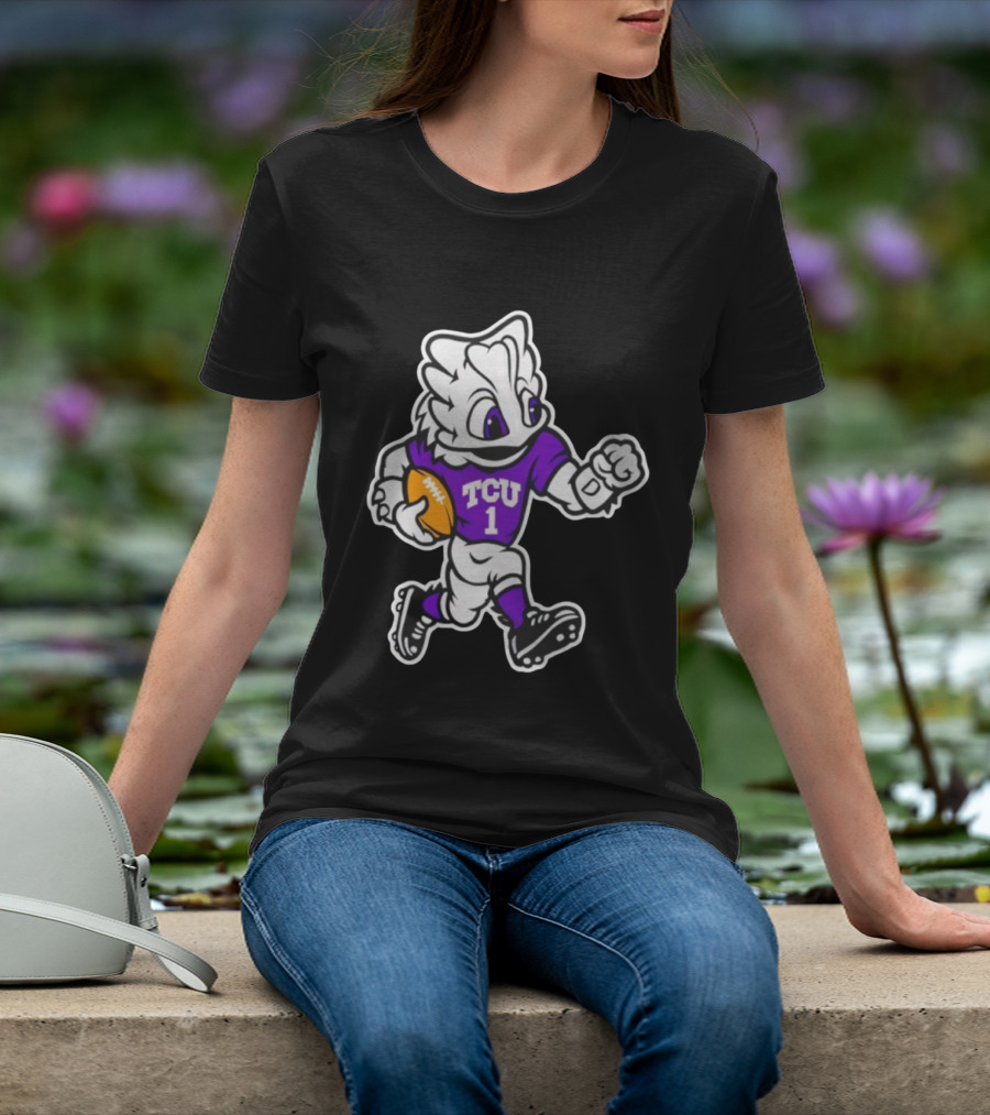 TCU SuperFrog Mascot Football Player With TCU 1 Jersey T-Shirt