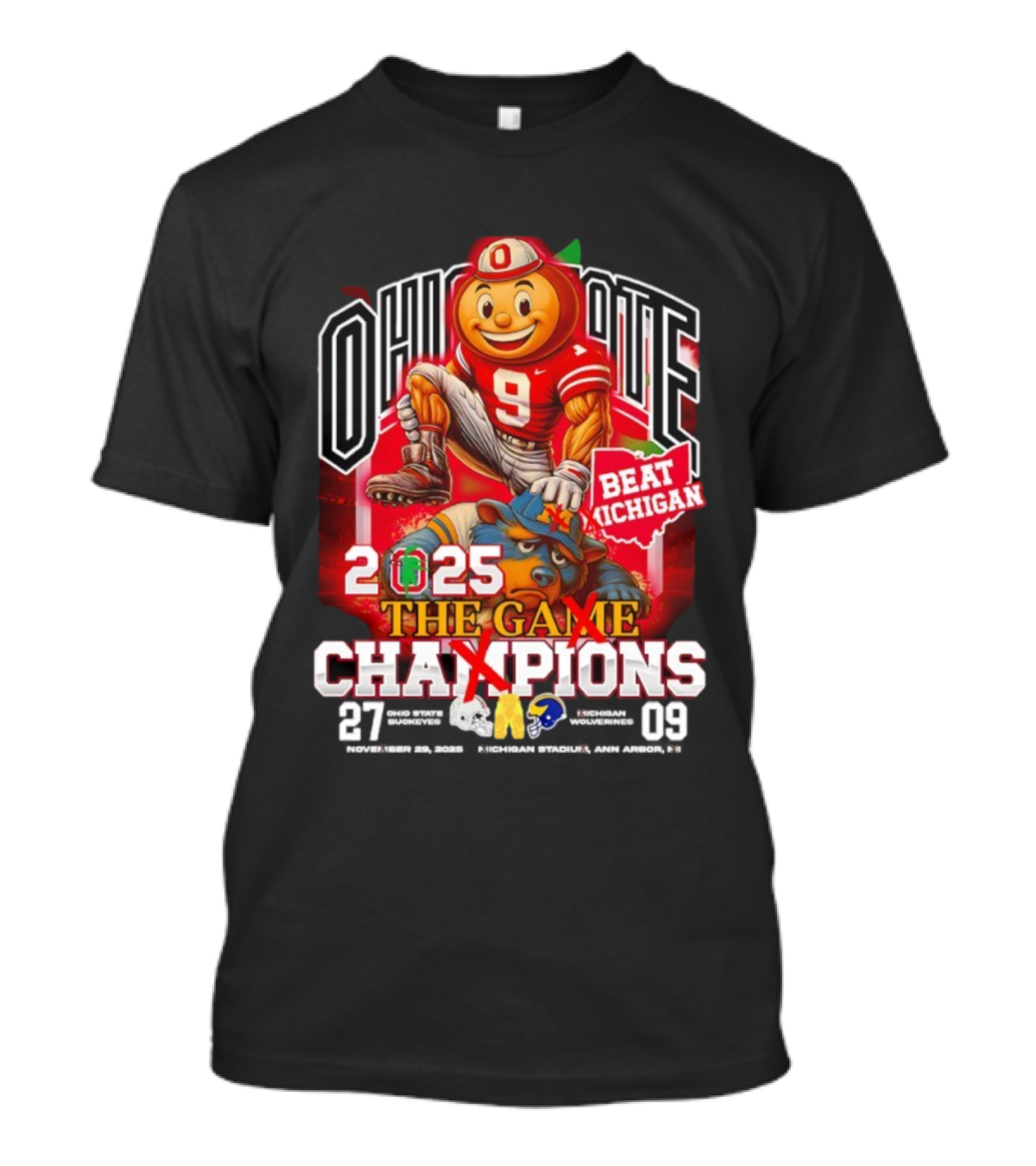 Ohio State Brutus Buckeye 2025 Beat Michigan The Game Champions 27-09 T-Shirt