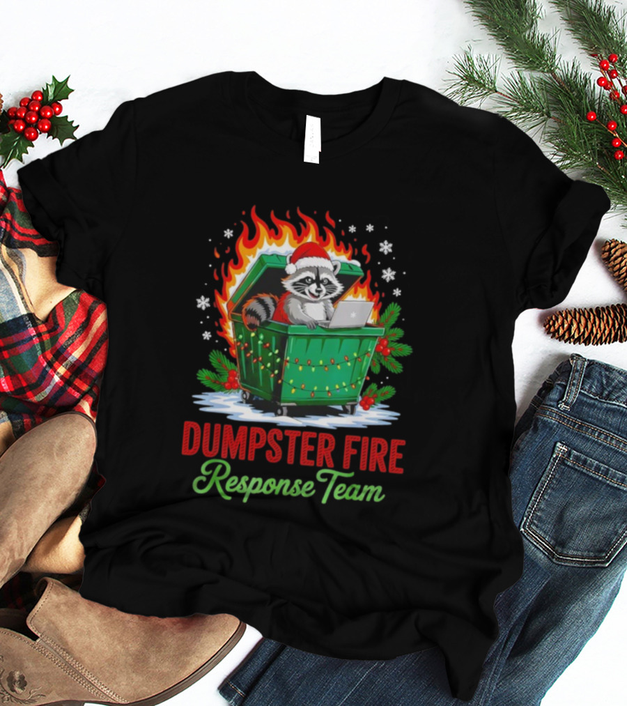 Dumpster Fire Response Team Raccoon Christmas Leader T-Shirt