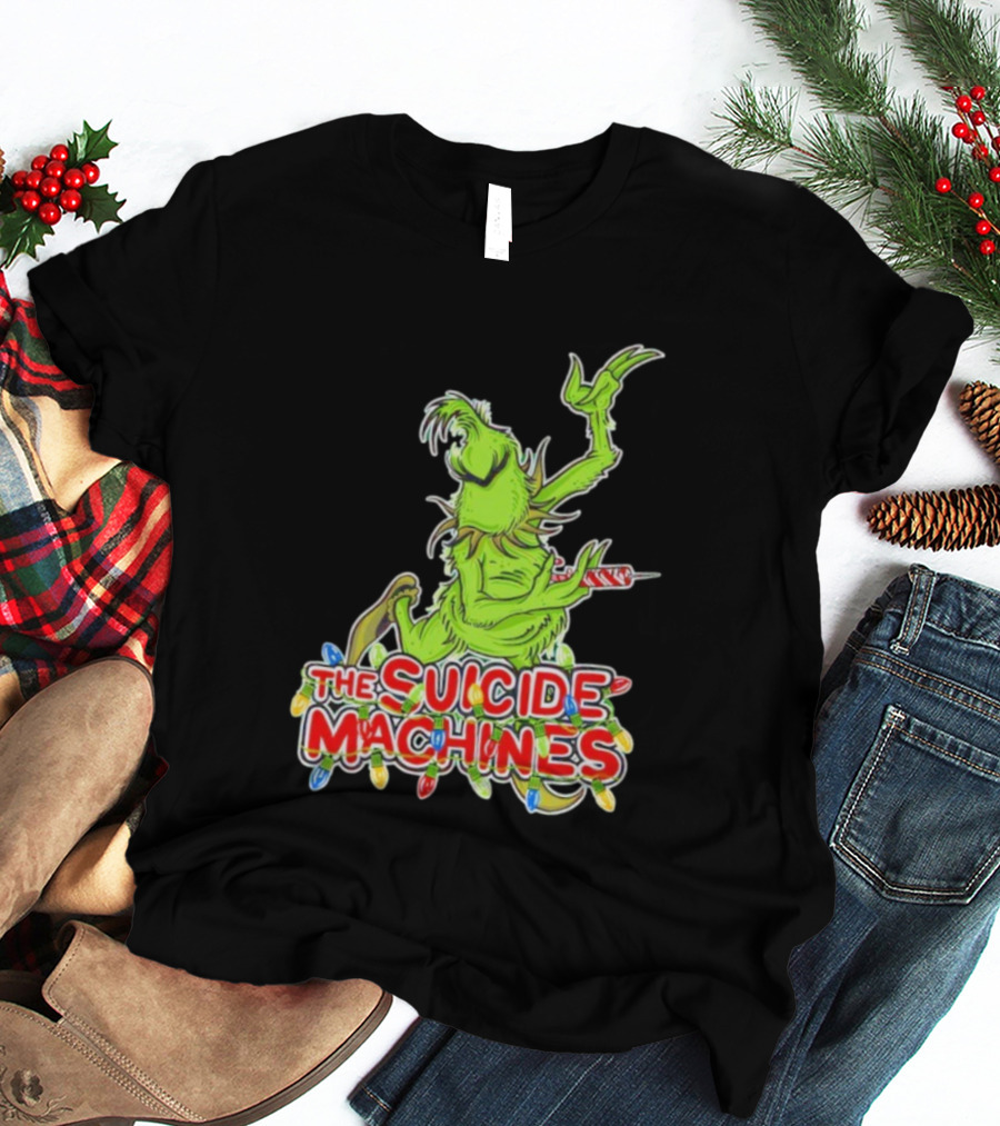 The Suicide Machines Grinch Holding Candy Cane With Christmas Lights T-Shirt