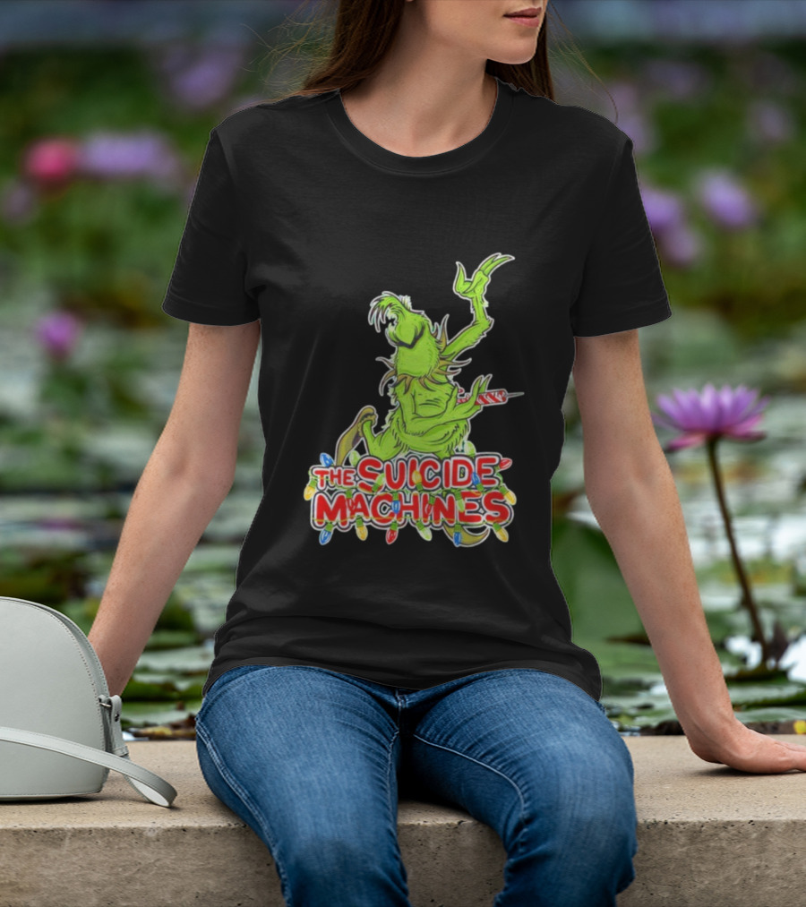 The Suicide Machines Grinch Holding Candy Cane With Christmas Lights T-Shirt
