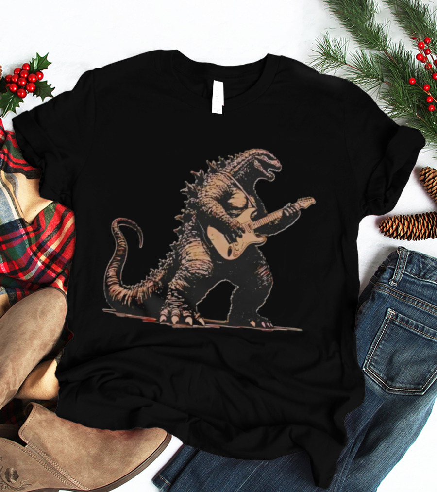 Godzilla Playing Electric Guitar Iconic Monster Image T-Shirt
