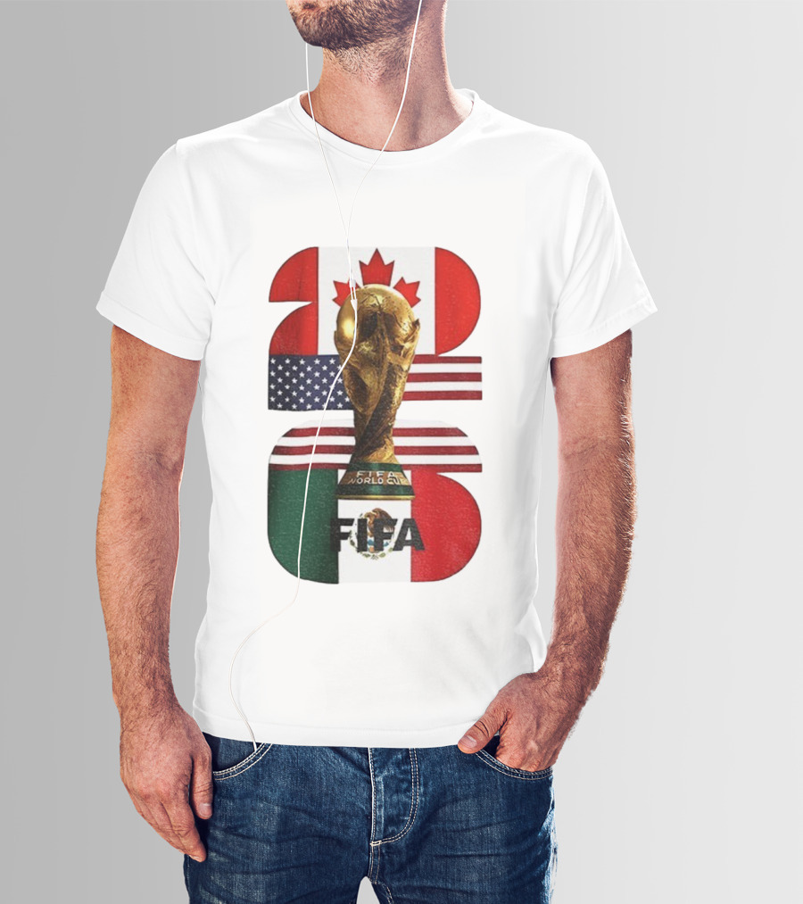 FIFA World Cup 2026 Canada USA Mexico Trophy Flags T-Shirt