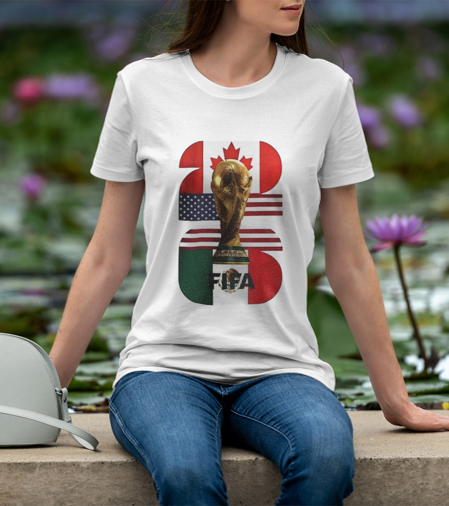 FIFA World Cup 2026 Canada USA Mexico Trophy Flags T-Shirt