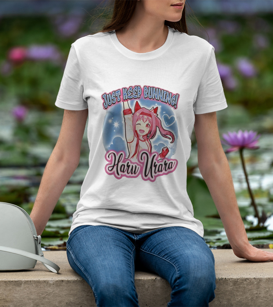 JUST KEEP RUNNING HARU URARA ANIME WINKING CHARACTER WITH HEART AND STARS T-Shirt