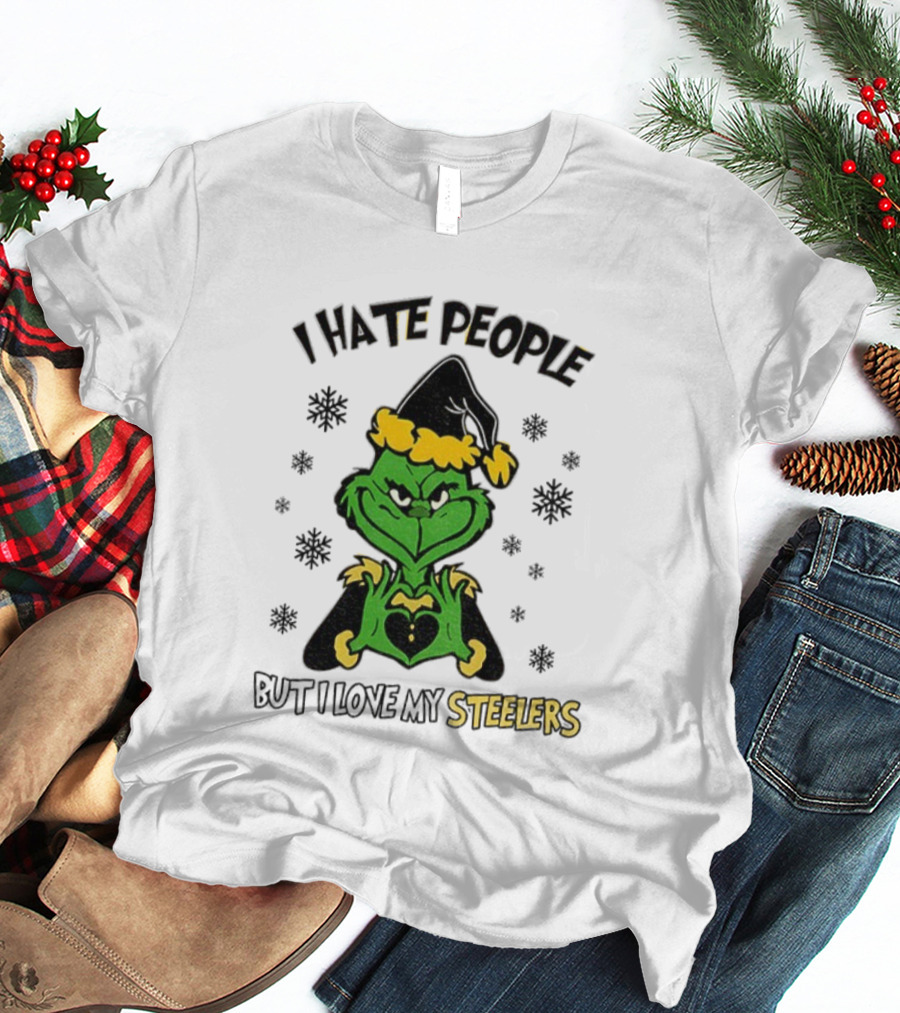Pittsburgh Steelers Grinch I Hate People But I Love My Steelers Christmas T-Shirt