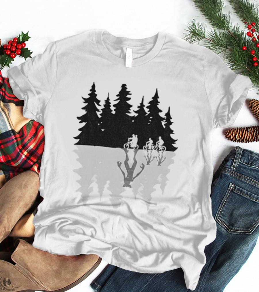 Stranger Things Upside Down Forest Biking Vintage Christmas Tree T-Shirt