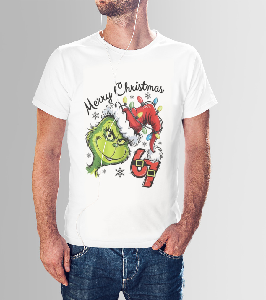 Grinch Merry Christmas 67 Festive Santa Hat Holiday Spirit T-Shirt