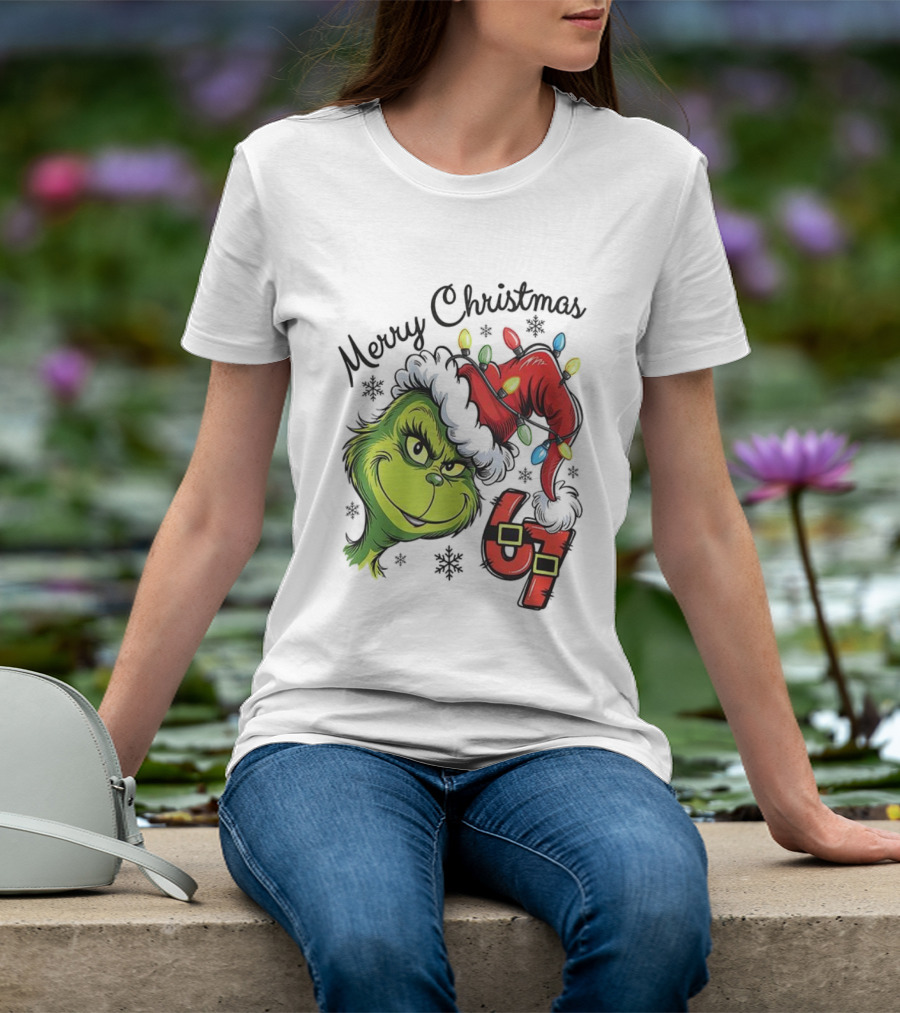 Grinch Merry Christmas 67 Festive Santa Hat Holiday Spirit T-Shirt