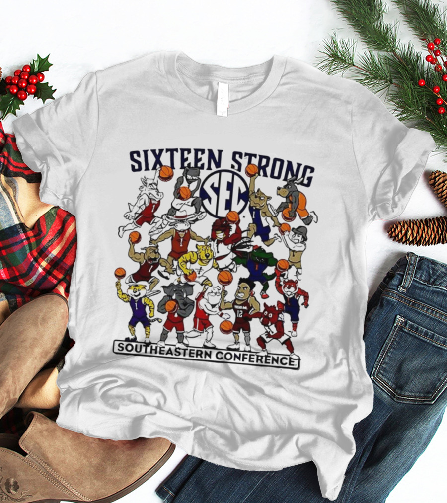Sixteen Strong Southeastern Conference Basketball Mascots Playing Action T-Shirt