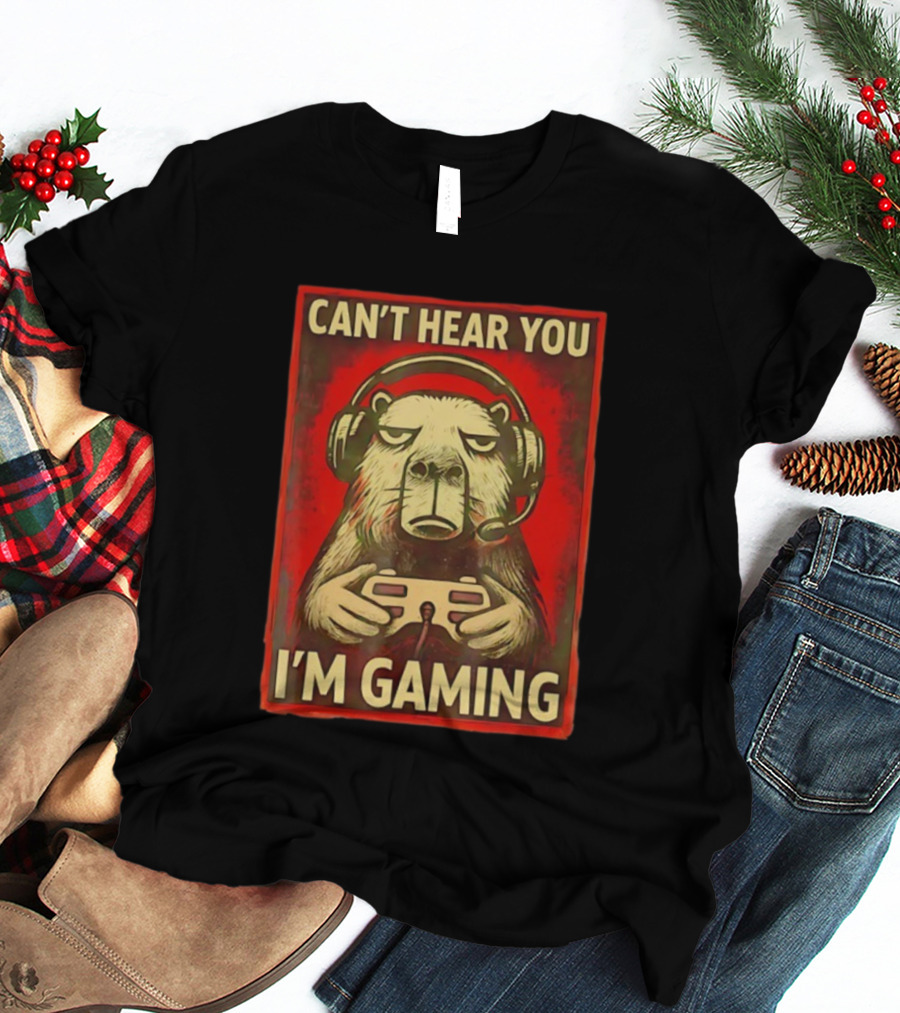 Can't Hear You I'm Gaming Capybara With Headphones Vintage Gaming Vibes T-Shirt