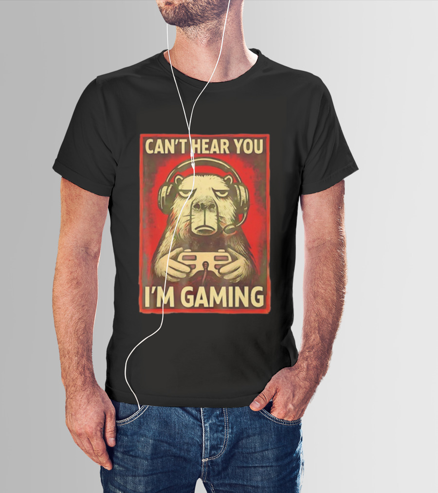 Can't Hear You I'm Gaming Capybara With Headphones Vintage Gaming Vibes T-Shirt