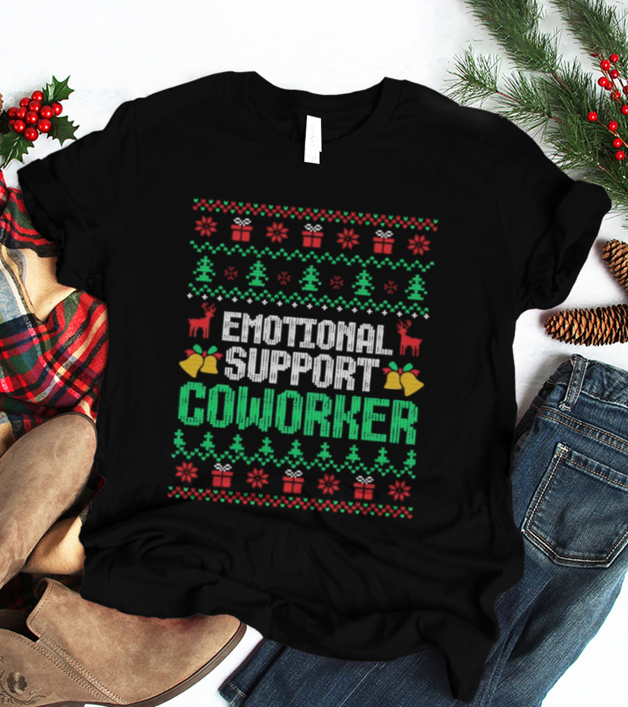 Emotional Support Coworker Ugly Christmas Sweater Reindeer Trees T-Shirt