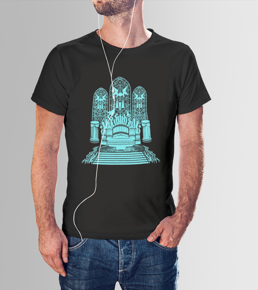 Stained Glass Organ Throne With Gothic Cathedral Window Arches T-Shirt