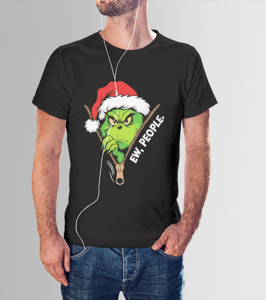 Grinch Ew People Christmas Green Monster Santa Hat T-Shirt