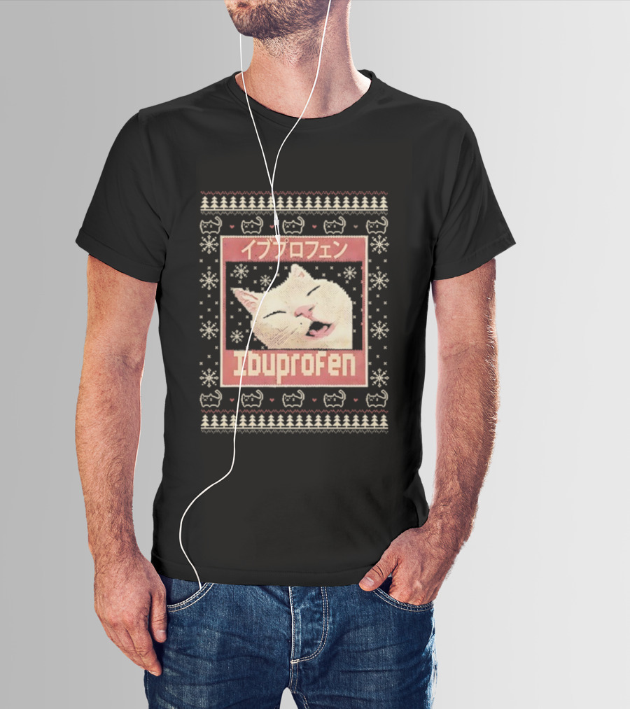 Ibuprofen Cat Sleeping Christmas Ugly Meme Sweater T-Shirt