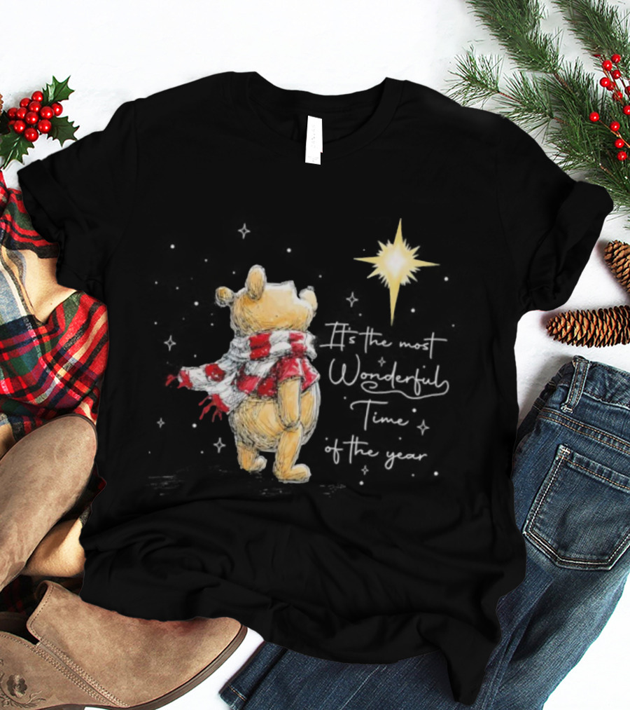 It's The Most Wonderful Time Of The Year Christmas Winnie The Pooh Star And Scarf T-Shirt