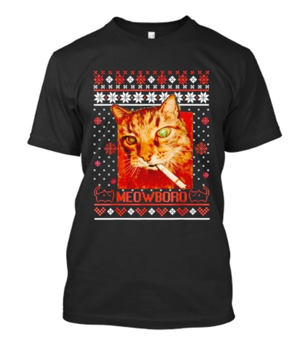 Meowboro Smoking Cat Christmas Ugly Funny Holiday T-Shirt