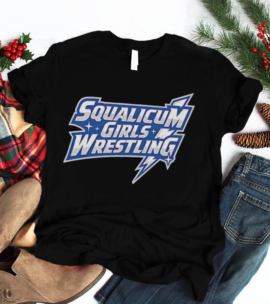Squalicum Girls Wrestling Team Lightning Bold Font T-Shirt