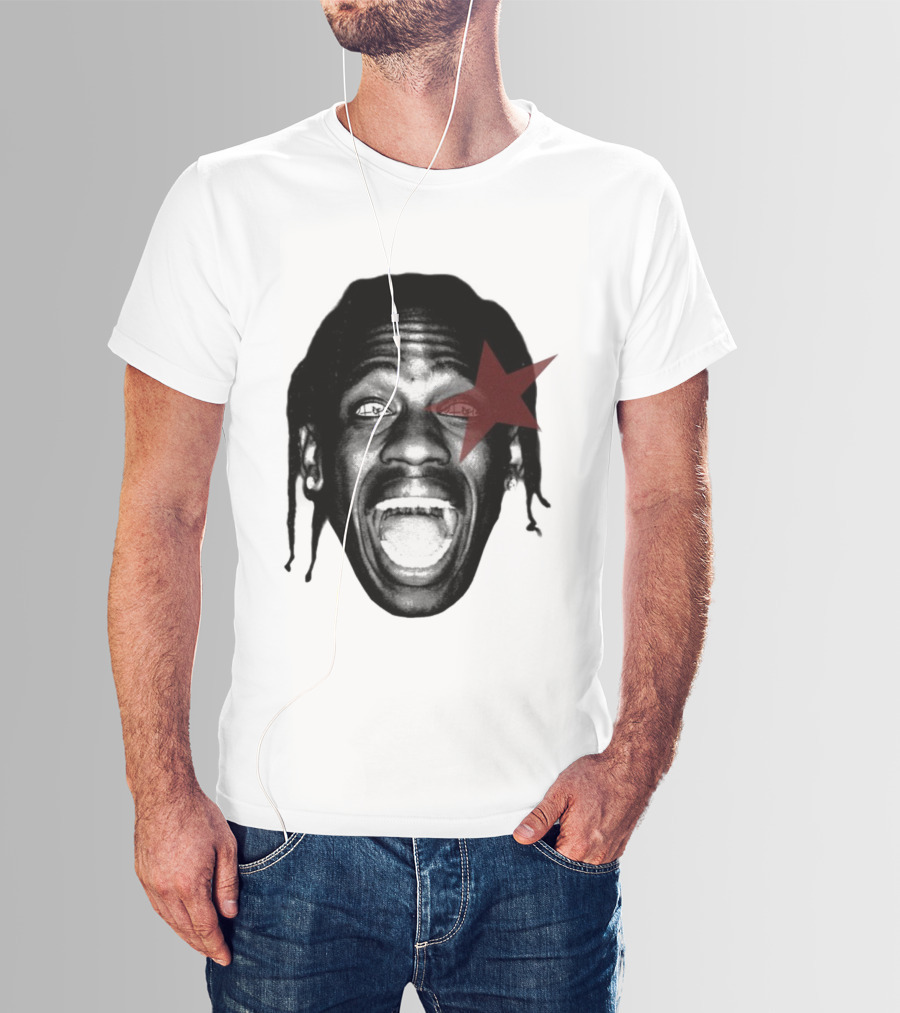 4028 Laflame Red Star Eye Black And White Face Graphic T-Shirt