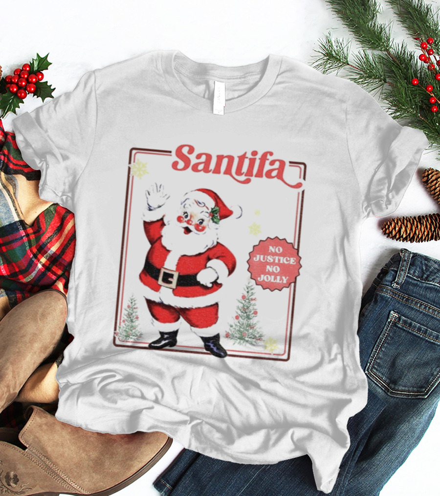 Santifa No Justice No Jolly Vintage Santa Anti Trump Christmas T-Shirt