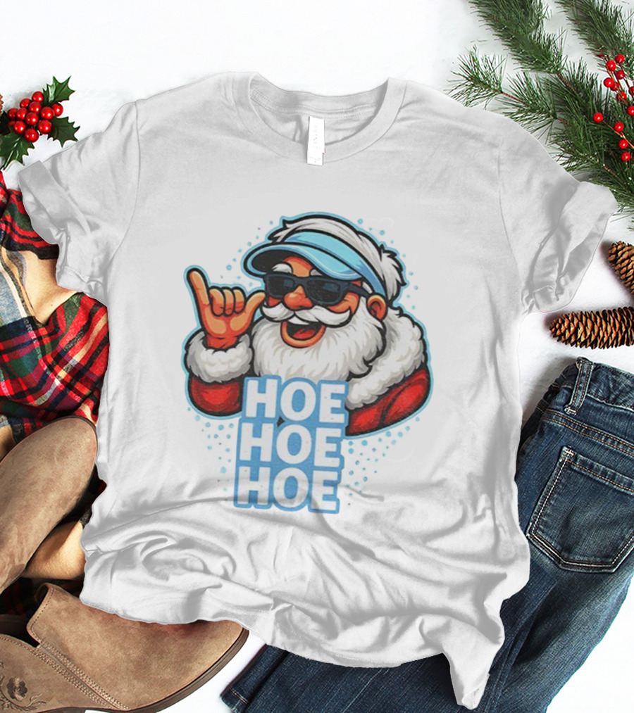 Ho Ho Ho Funny Football Christmas Santa With Sunglasses T-Shirt